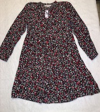 NEW  Women’s Dress Medium LOFT Long Sleeves HEARTS TIE NECK SWING Colorful