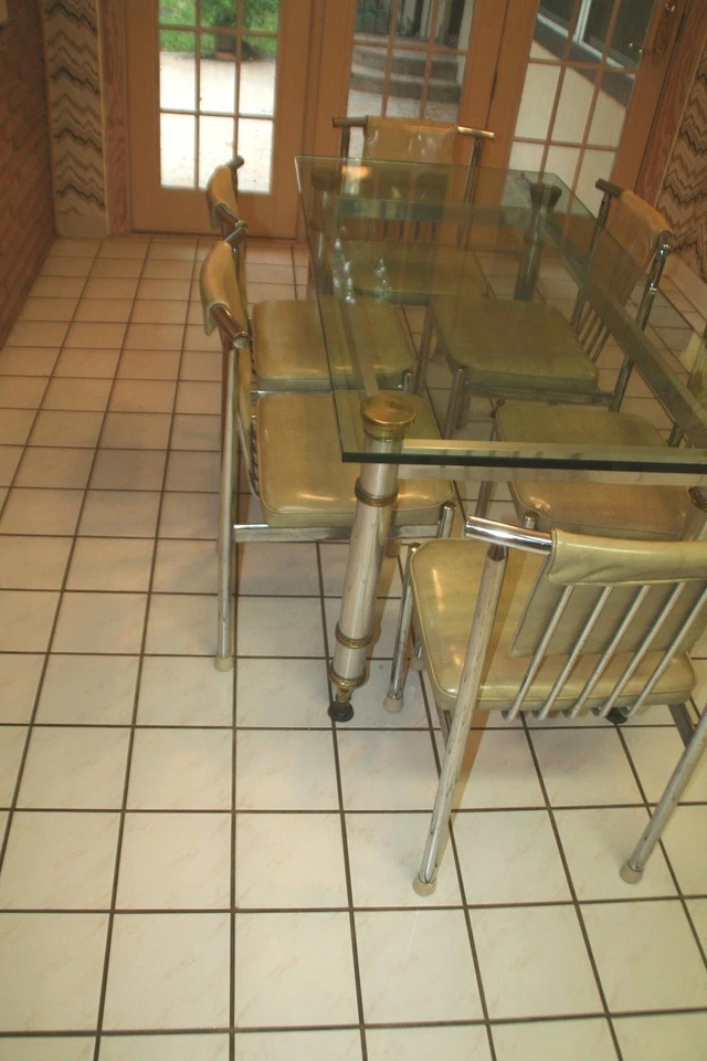 Mesa de comedor Maison Jansen años 60 de acero y latón Foto 4 de 4