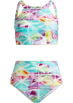 Neu 2-tlg Set Bustier Bikini Gr. 44 Tie Dye Bedruckt Damen Schwimmanzug