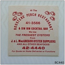 Roosters' Perch Restaurant & Sin Sin Cocktail Bar Coaster (B440)