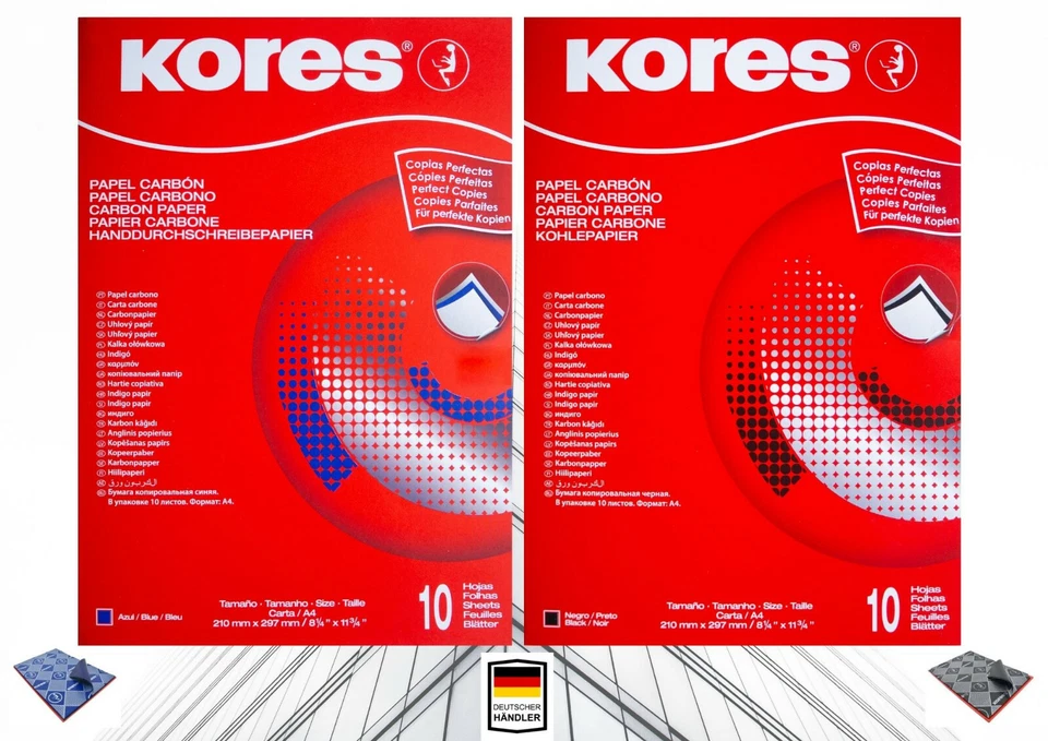 KORES® KORES Kohlepapier DIN A4 Pauspapier Durchschreibepapier - In Blau und Schwarz