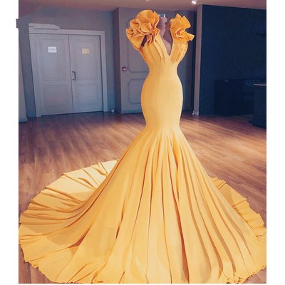 yellow mermaid prom dress