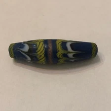 Horn Shape Bead Blue White Yellow Travertine Handmade Art Glass Bead Thailand