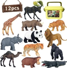 12pcs Mini Safari Model Mniacture Hand Painted Hard Plastic Action Figure Toy