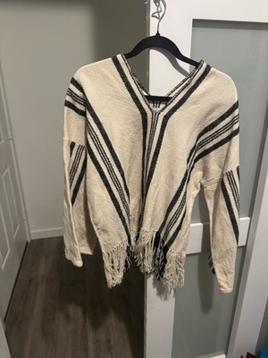 Apiece Apart Nueva Fringe Sweater M Cream Black Stripe Boho Pullover Top Anthro