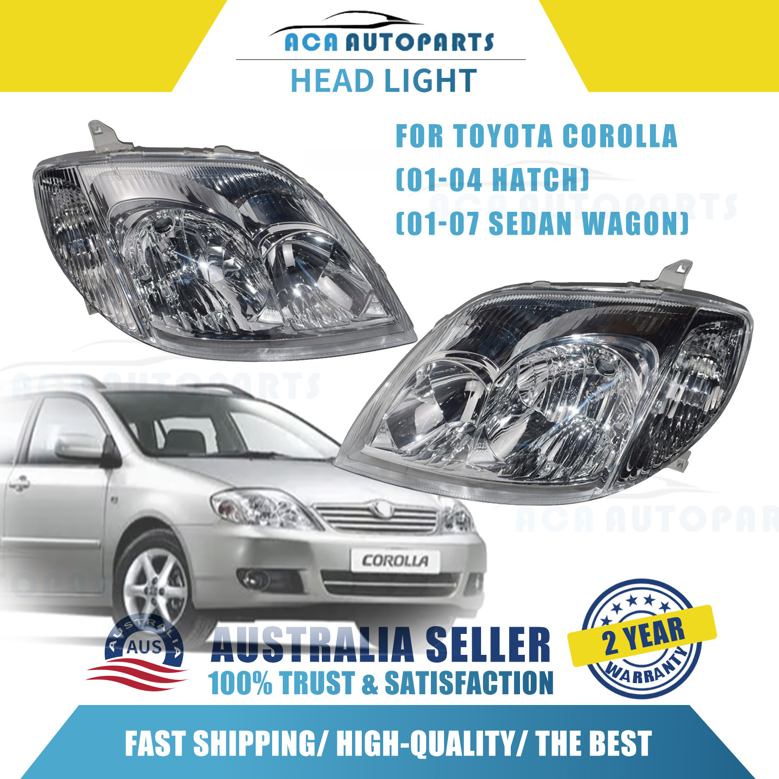 Pair LH+RH Head Light Lamp For Toyota Corolla ZZE122 Sedan Wagon 2001~2007