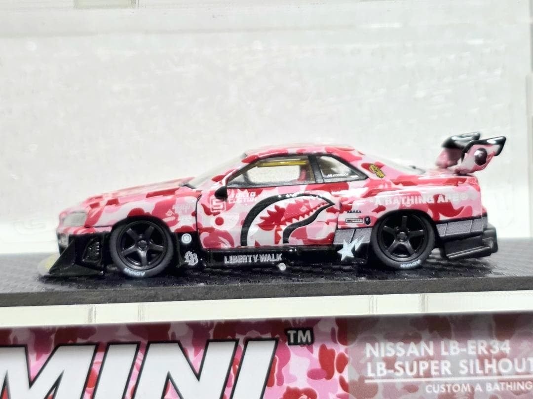 Limited LBWK Mini GT BAPE Nissan R34 + case | eBay