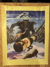 NOS Vintage Rare Rainier Beer Poster, Barbeerian Conquers Sasquatch, Stout ‘76