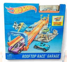 Hot Wheels Rooftop Race Garage Fold & Go Playset w/ Car Track System Set 2016