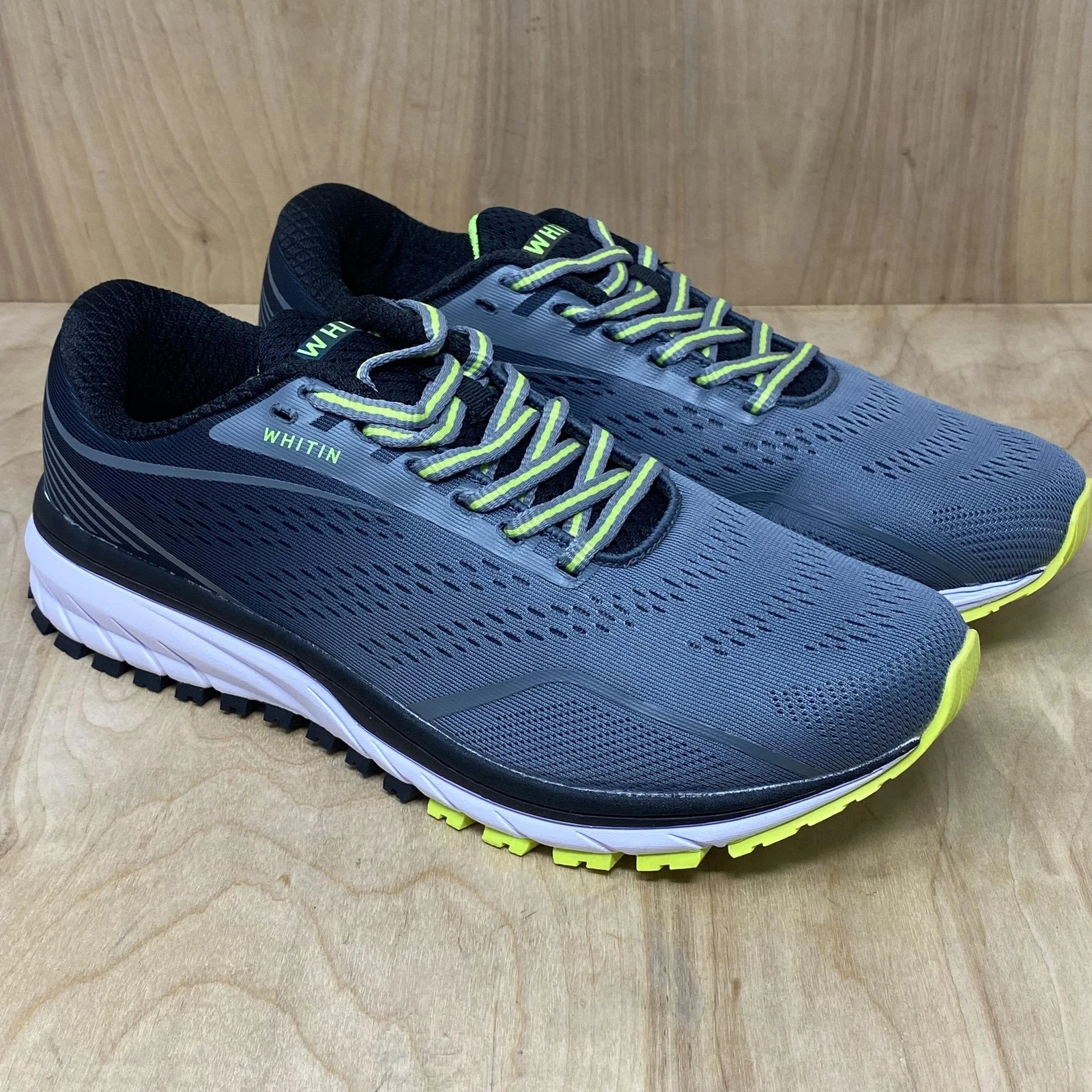 WHITIN Running Shoes Mens Sz 9.5 Gray Black Neon Yellow Athletic Trail Sneakers