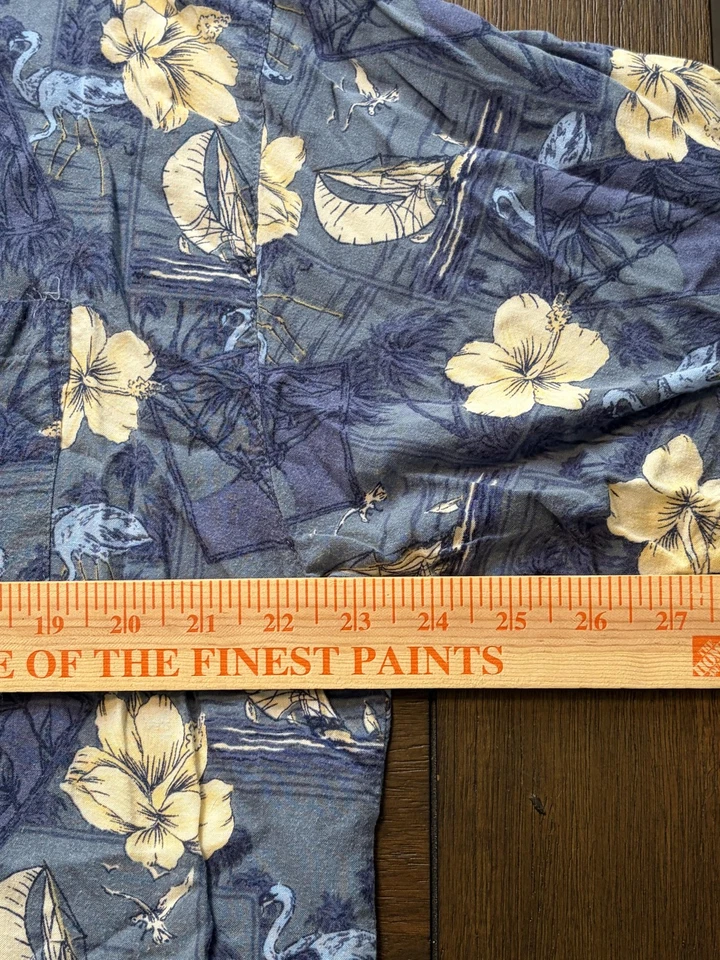 Camisa informal Sun para hombre XL azul rayón hawaiano manga corta hibisco tropical Foto 4 de 4