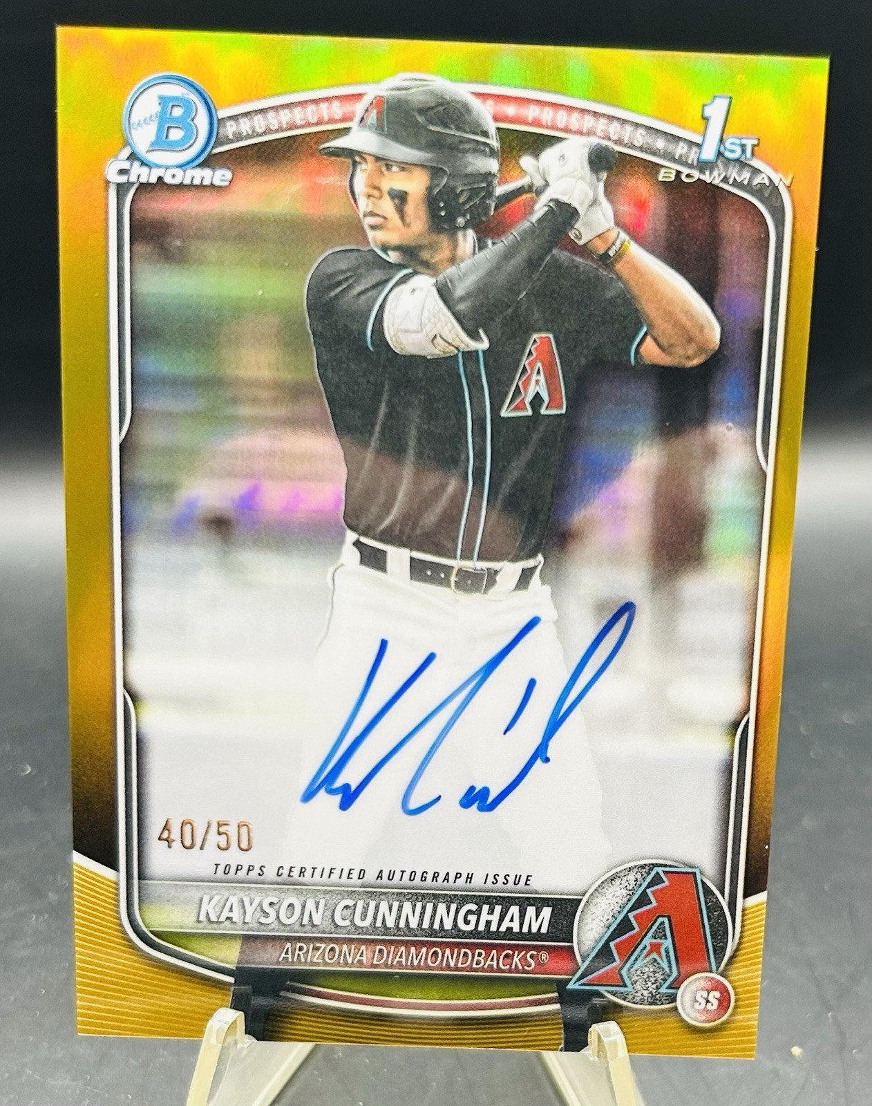 2025 Bowman Chrome Draft Kayson Cunningham 1st True Gold Refractor Auto /50
