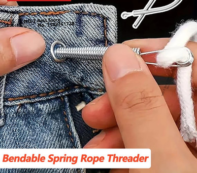 Biegsame Feder Kordelzug Einfädler Clip Hose Hoodies Gummiband Spitze Kordel Neu