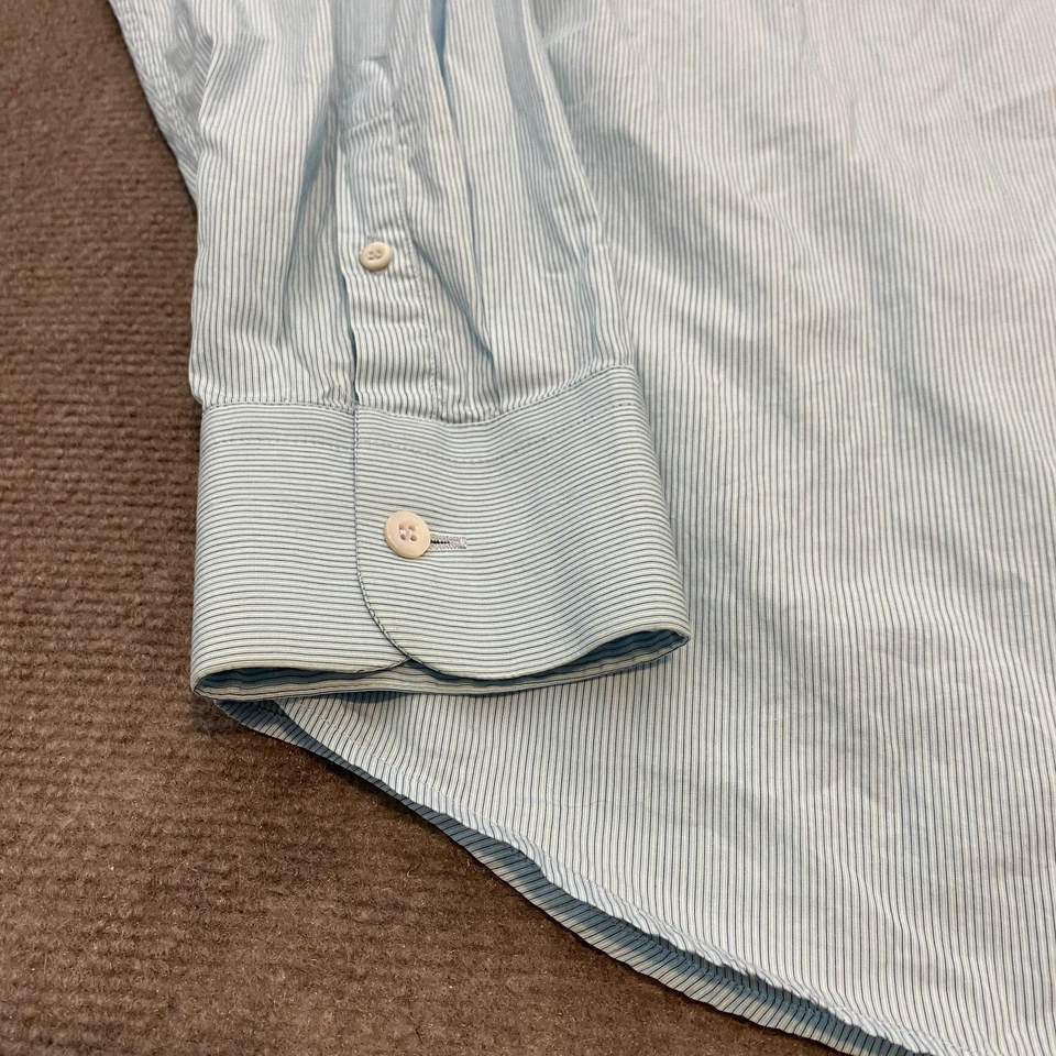 Camisa Prada Para Hombres 43 17 Azul Vestido a Rayas Manga Larga Botón Frontal Hecha en Italia Foto 3 de 4