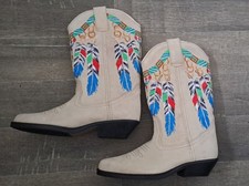 SALE Santa Fe-Lovely Lt Beige Embroidered Feather Cowboy Boots. SZ UK 3/3.5 NEW