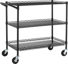 3 Tier Heavy Duty Commercial Grade Utility Cart, Wire Rolling Cart with Handle B