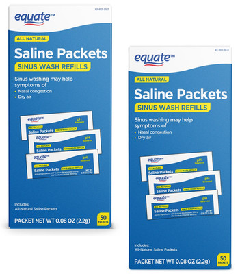 Equate Natural Saline Powder Packets Sinus Wash Refills for Allergies 100ct