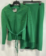 Ben Marc Women's Skirt Suit Set Green Vintage Y2K Beaded 2-Piece Sz 12
