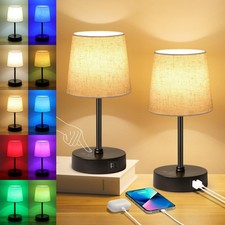 Small Bedside Table lamp Set of 2, RGB Color Changing Lamps, 3 Color Temperat...