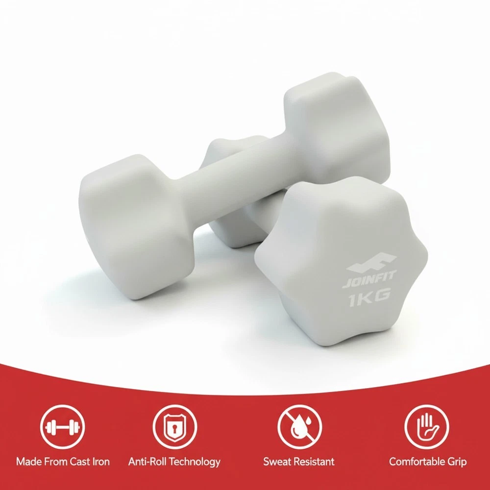 2x 1KG Solid Neoprene Dumbbell Anti-Slip Dumbells Strength Hand Weights Set