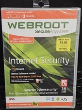 Webroot SecureAnywhere Internet Security 3 Devices PC Mac Android iOS New Softwa