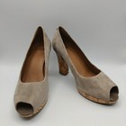 Clarks Grey Suede Heels Size UK5.5 Cork Heel Peep Toe Smart Casual S5421