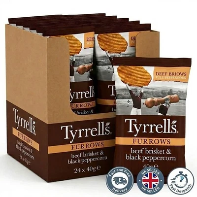 Tyrrells Furrows Beef Brisket & Black Peppercorn Crisps 40g Case of 24 BK92 - Image 1 of 2
