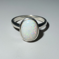 6.15 Ct Australian Opal Ring, 925 Silver Bezel Set Opal, Natural White Fire Opal