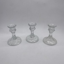 Set Of 3 Clear Glass Candlesticks Candle Holders 4 Inches Tall