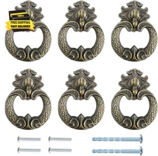 6PCS Vintage Bronze Drawer Ring Pulls, Antique Single Hole Pull Handles, round D