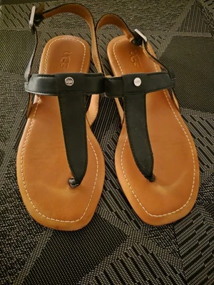 Sandales UGG Femme Cuir Noire - 37 eu - Parfait État - Photo 1/4