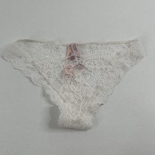 NWT VICTORIA'S SECRET WHITE LACE PINK ROSE APPLIQUE BRAZILIAN CHEEKY PANTIES