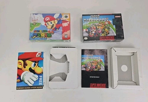 Super Mario 64 & Mario Kart - BOX & PAPERS ONLY - VERY CLEAN! SNES/NES - NO GAME