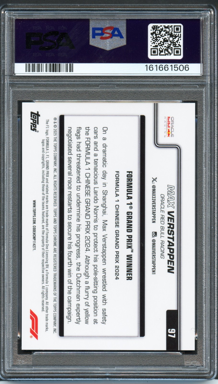 2025 Topps Chrome F1 Max Verstappen #97  3/5 *POP 1* Red Checker view 3
