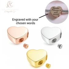 Engraved Ashes Heart Charm Urn Rose Gold, Silver or Gold Memorial Personalised
