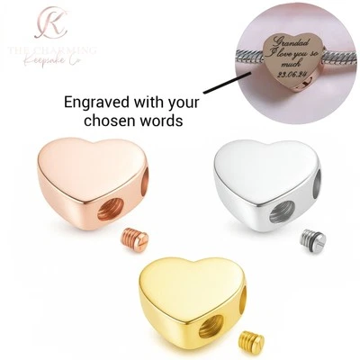 THE CHARMING KEEPSAKE CO Engraved Ashes Heart Charm Urn Rose Gold, Silver or Gold Memorial Personalised