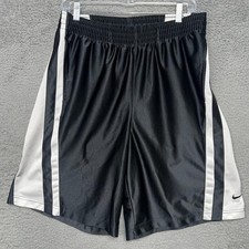 VTG Nike Silver Tag 90s Gym Shorts Men's Sz M Black Dri-Fit White Stripe Pockets
