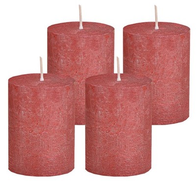 Stumpenkerze, durchgefärbt Shimmer Finish Rot  (4er Set) 9 x 6,8 cm - Kerze