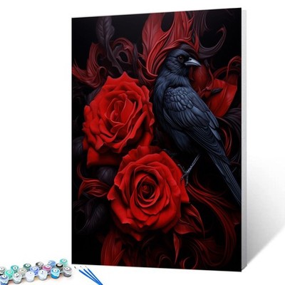 Red Rose and Raven DIY Paint by Number for Adults Beginners Delicate Flowers ...
