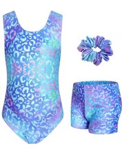 Girls Glitter Gymnastics Leotard with Short Hairband Dance Unitard Biketard