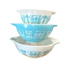 Vintage Pyrex Amish Butterprint Cinderella Mixing Bowls Turquoise and White (3)