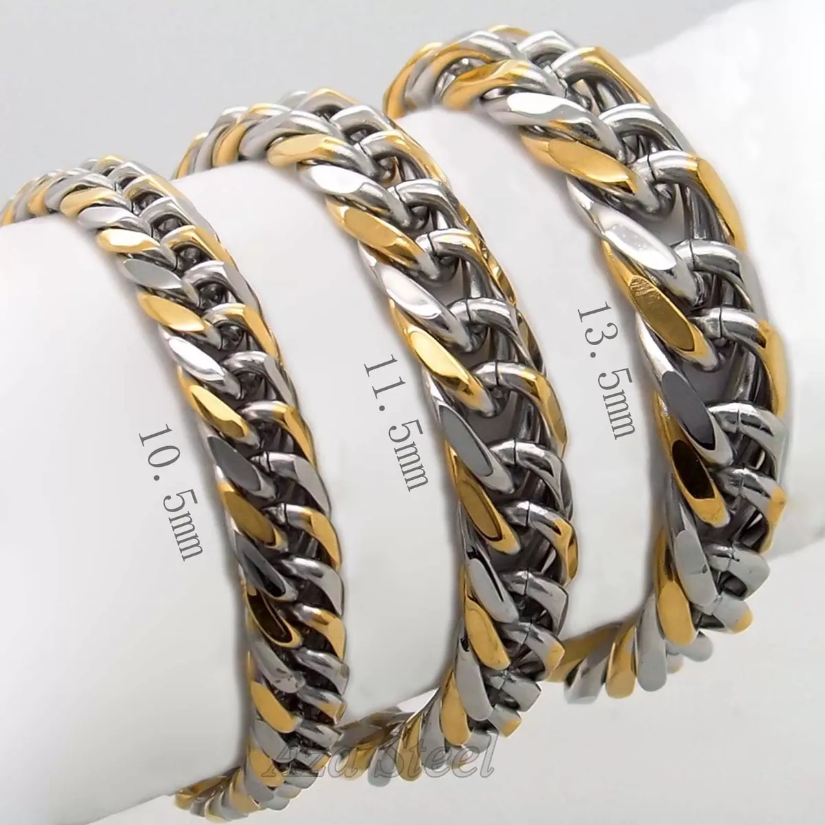 MENS 10.5 11.5 13.5mm Silver Gold Curb Stainless Steel Chain