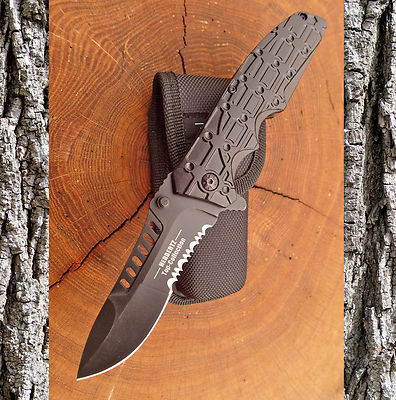HERBERTZ - Messer -  EINHANDMESSER - Schwarz - TASCHENMESSER + Etui - 521212