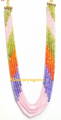 MULTI COLOR ZIRCON FACETED 3MM RONDELLE BEADS 5 STAND NECKLACE 16-18'' INCH