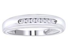 Men's 10K White Gold 1 Row Channel Set Genuine Diamond Wedding Ring Band 0.15ct