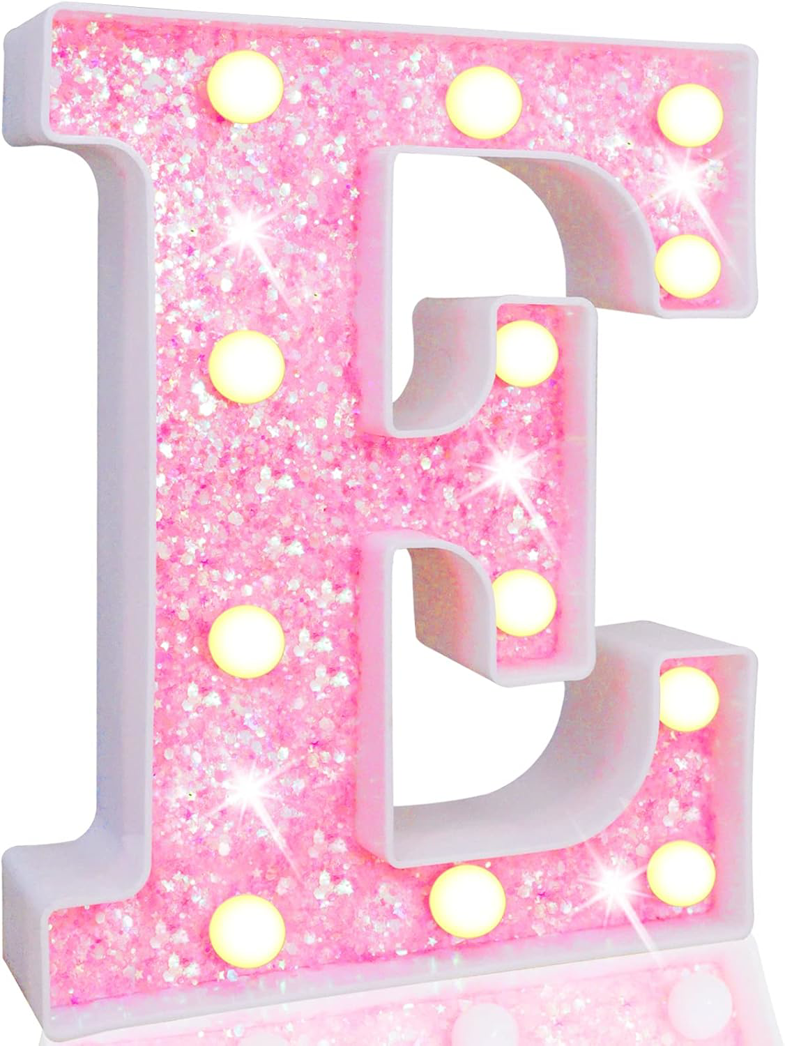Pink Glitter LED Letter E Light Battery Powered Night Light for Party Decor