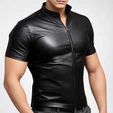 Men's Gay Leather Shirt Genuine Lambskin Leather Classic Men's Shirt Party Shirt
