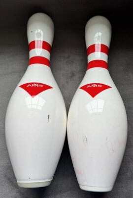 2 AMF Happy B-Day Birthday Bowling Pin Red Striped Authentic
