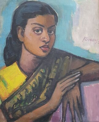  Bildnis einer Inderin , 1953, Gemälde von Albert Ferenz, Öl auf Leinwand