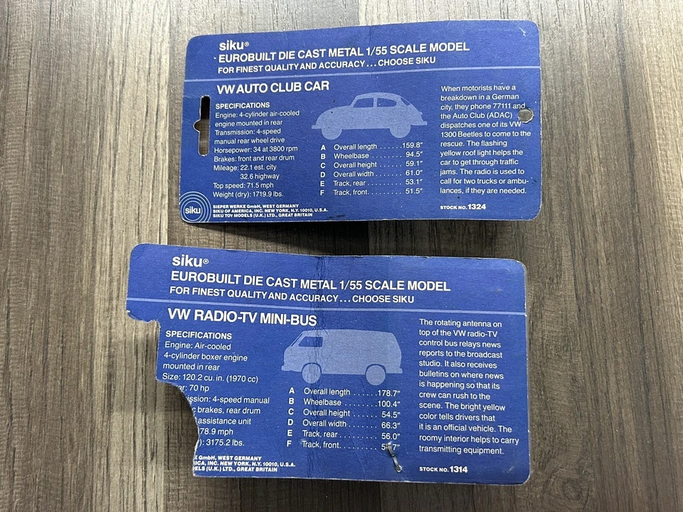 Lote de 2 Siku Eurobuilt Amarillo VW Bug Bus - 1314, 1324 - Radio TV Auto Club Car  Foto 4 de 4